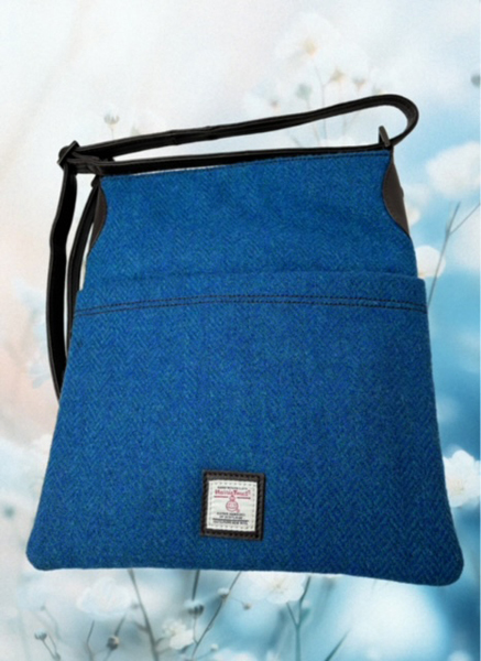 Arran Shoulder Bag Blue Harris Tweed Lead