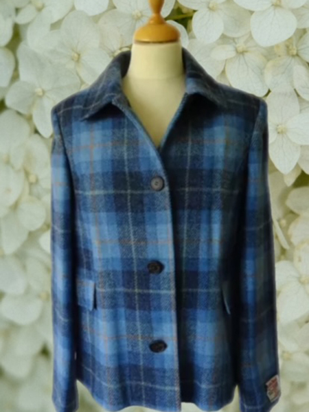 Harris Tweed Blue Check Anna Bell Ladies Short jacket Buy authentic Harris Tweed from Scotland