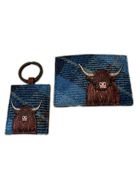 Blue Check Hairy Cow Creditcard Case And Keyring