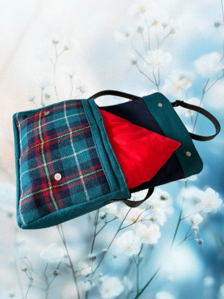 Blue Check Harris Tweed Moray Satchel Bag Open