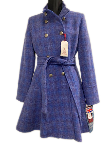 Catherine Belted Swing Coat, Grey Herringbone Harris Tweed