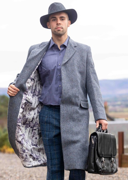 Harris tweed outlet overcoat in herringbone