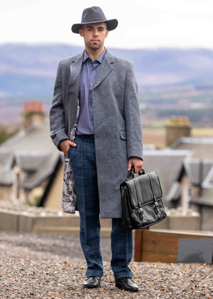 Mens grey tweed on sale overcoat