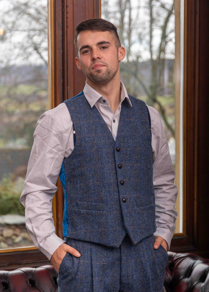 Connall Brown Herringbone Tweed Slim Fit Waistcoat | Mr. Munro