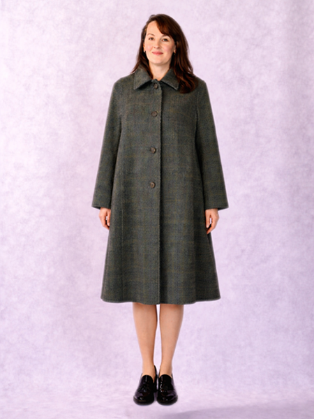 Green Herringbone Harris Tweed Long Cape