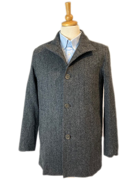 Charles Shortie Overcoat, Charcoal Grey Herringbone Harris Tweed S Only ...