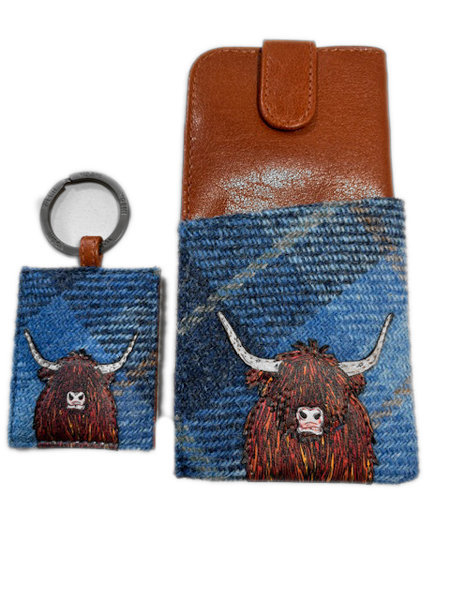 Hairy Cow Blue Check Harris Tweed And Key Ring