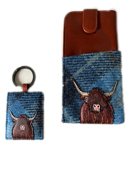 Hairy Cow Clue Check Brown Leather Glasses Case