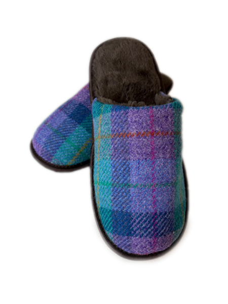 Ladies Slippers Blue Check 1