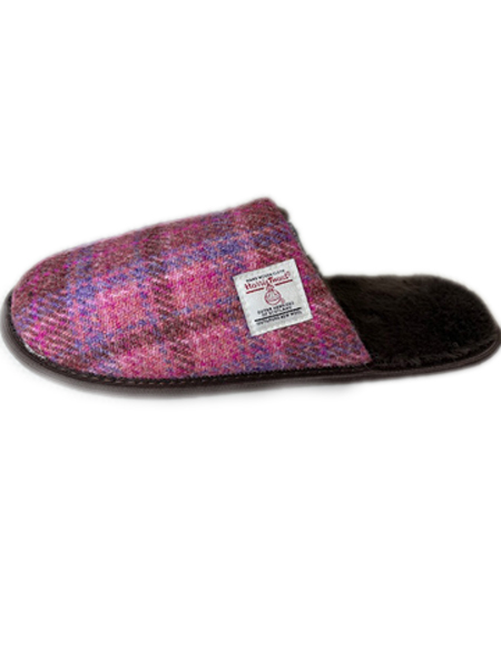 Ladies Slippers Pink Check