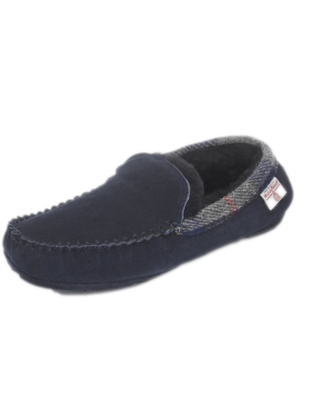 Mens Blue Moccasin Slipper Front
