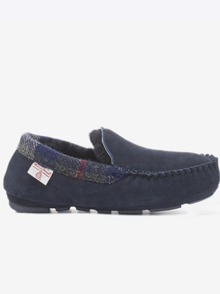 Mens Blue Moccasin Slipper Side