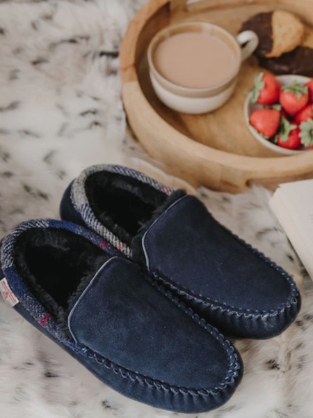 Mens Blue Moccasin Slipper