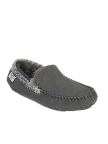 Mens Grey Moccasin Slipper Front