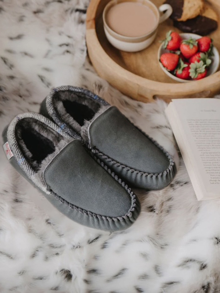 Mens Grey Moccasin Slipper