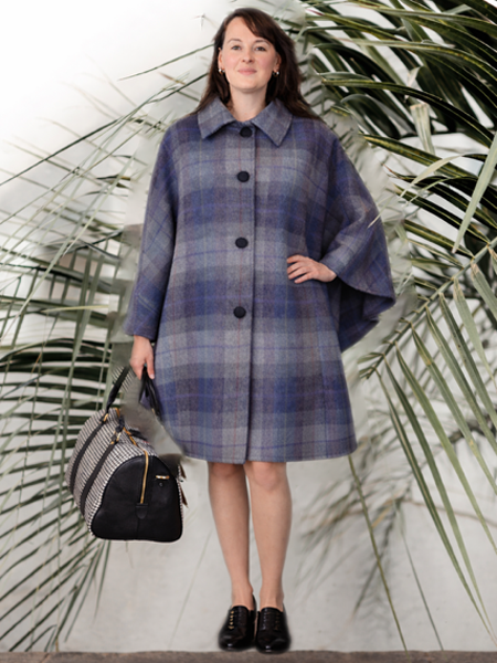 Pastel Blue Check Harris Tweed Long Cape