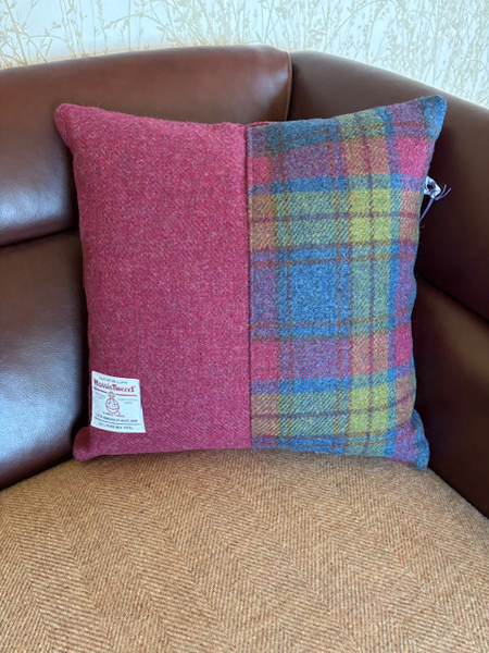 Raspberry Harris Tweed Cushion Front 16