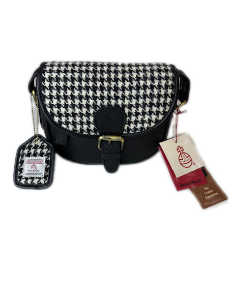 Cute Saddle Bag Houndstooth Black Leather Harris Tweed Shop Buy authentic Harris Tweed from Scotland