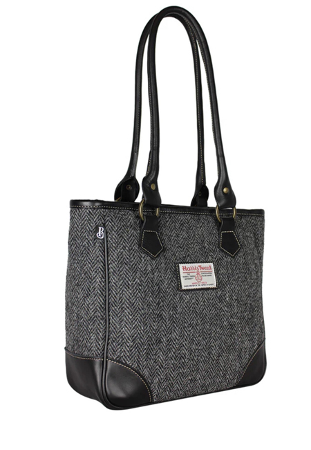Shire Long Handle Gery Herringbone Harris Tweed Bag Front