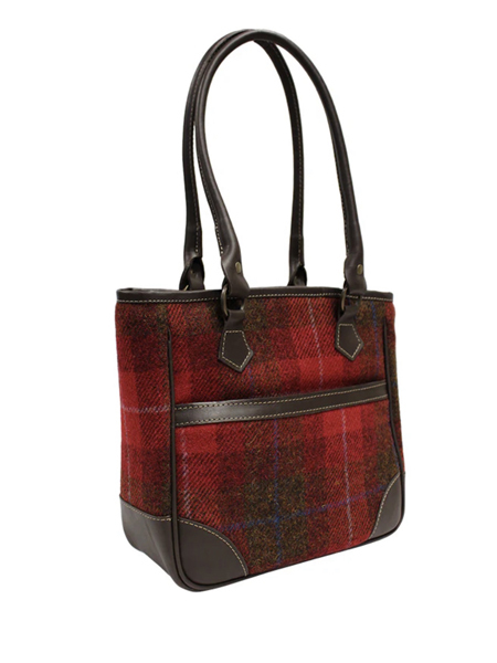 Shire Long Handle Red Check Harris Tweed Bag Back