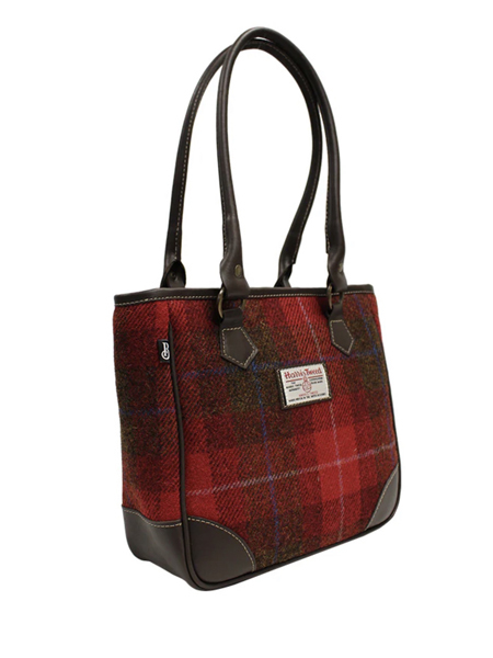 Shire Long Handle Red Check Harris Tweed Bag Front(1)