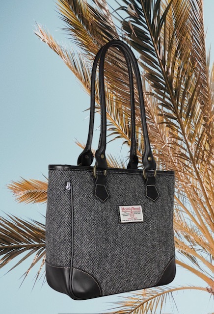 Shire Long Handled Grey Herringbone Handbag Side