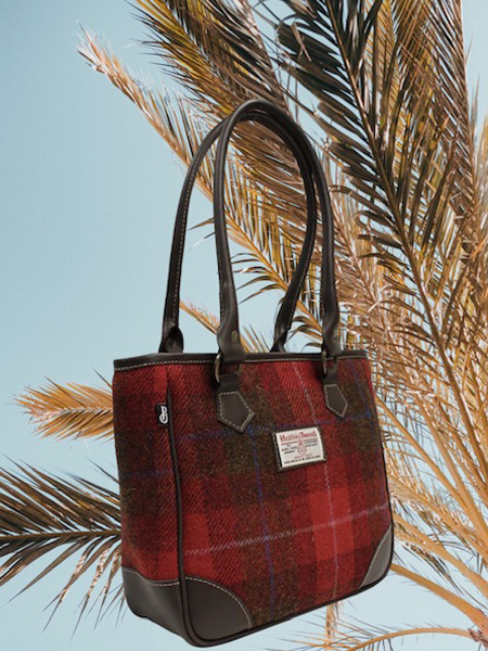 Shire Long Handled Red Check Harris Tweed Handbag
