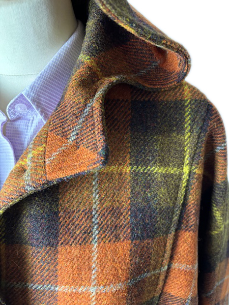 Shortie Hooded Cape Orange Check Detail