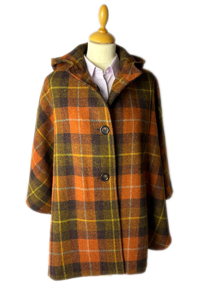 Shortie Hooded Cape Orange Check