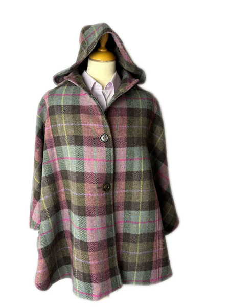 Shortie Hooded Cape Pink Check