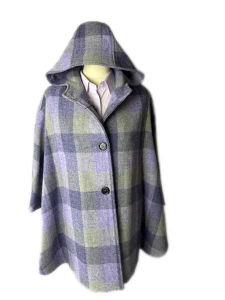 Shortie Hooded Cape Purple Check Hood