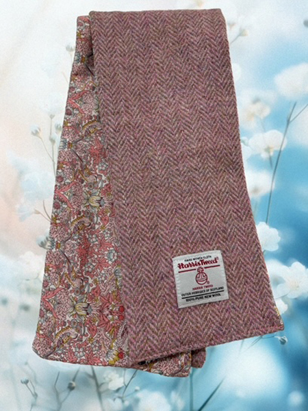 Skinny Scarf Dusty Pink Herringbone Harris Tweed