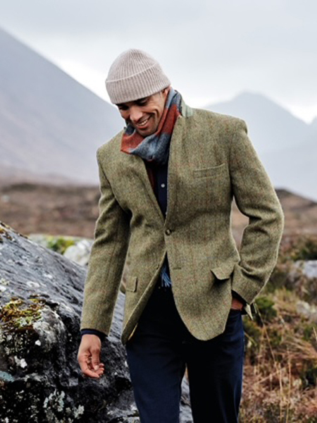 Stromay Jacket Lovat Green Herringbone Overcheck Harris Tweed Harris Tweed Shop Buy authentic Harris Tweed from Scotland