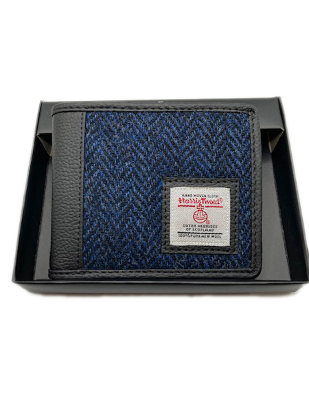 Minimalist Wallet in Blue Harris Tweed. Slim Bifold Wallet 